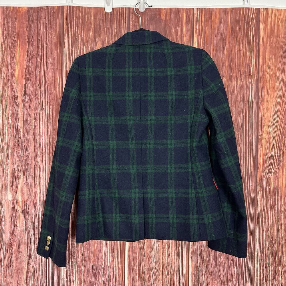 J. Crew Womens Green Blue Plaid Blazer Work Wear Gold Button Size 4 - Picture 2 of 5